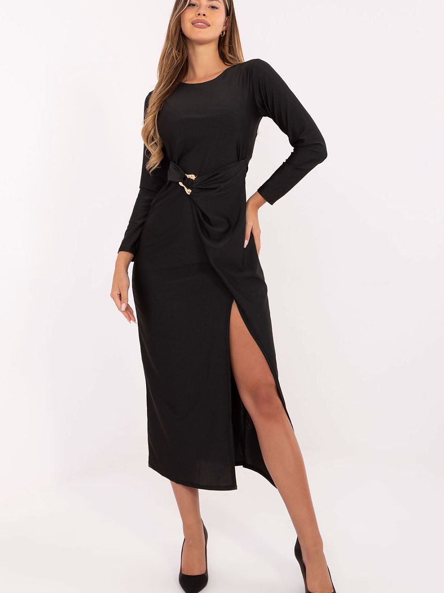 Black Italy Moda evening dress, model 217010, stylish one-size-fits-all gown with elegant design for formal occasions.