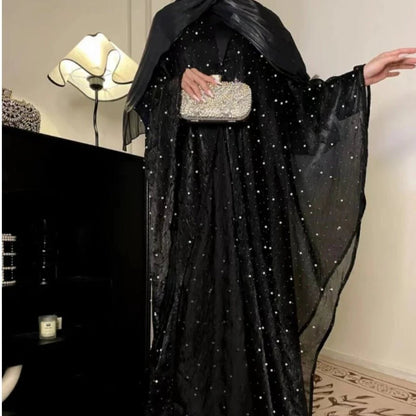 Kaftan Beaded Dazzling Shiny Open Abaya 2-Piece Set (MOA111)