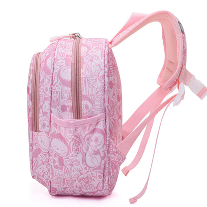 Beige Labubu Kids Backpack featuring colorful fun vacation design, durable straps, and spacious main compartment for children.