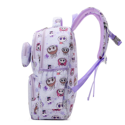 Black Labubu kids backpack featuring colorful "Everyday Is a Happy Day" design, with adjustable straps and front pocket.