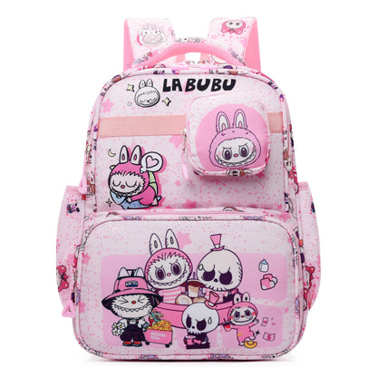 Black Labubu Kids Backpack featuring colorful "Everyday Is a Happy Day" design, ideal for children’s school or outings.