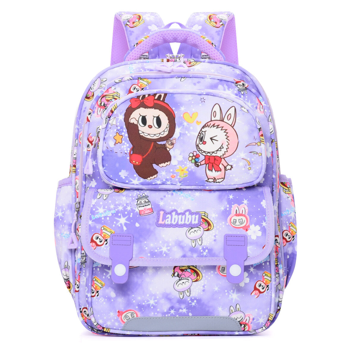 Blue Labubu Kids Backpack featuring playful "Fun with Friends" design, perfect for children’s school or activities.