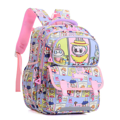 Blue Labubu Kids Backpack featuring fun friends design, ideal for children to carry school supplies and essentials.