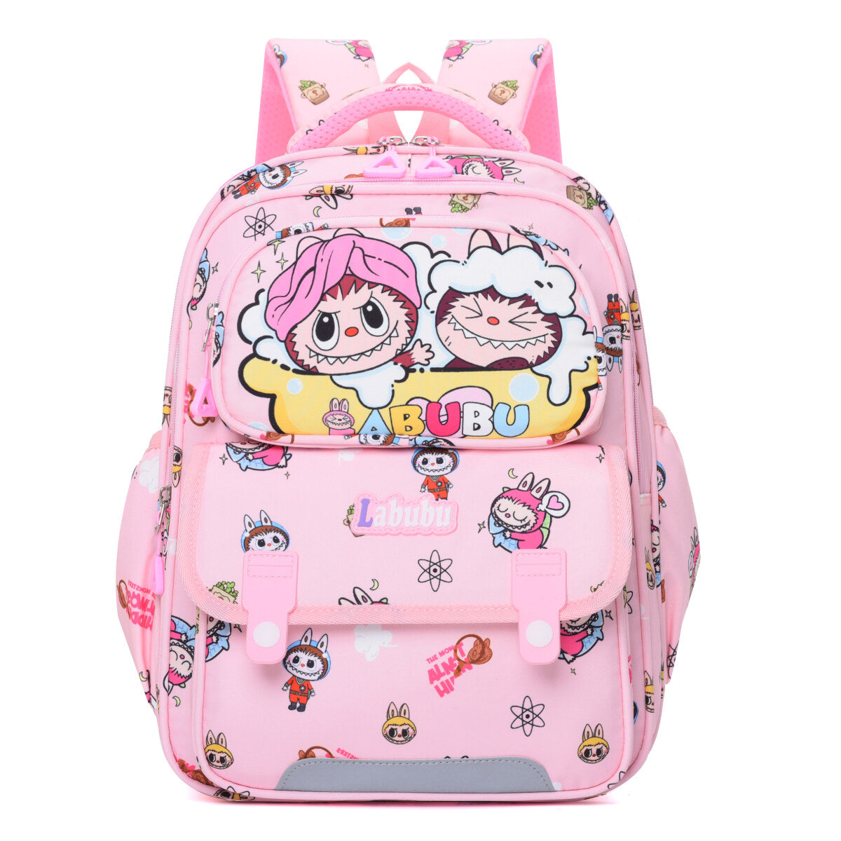 Blue Labubu Kids Backpack featuring colorful fun friends design, perfect for children and easy to carry.