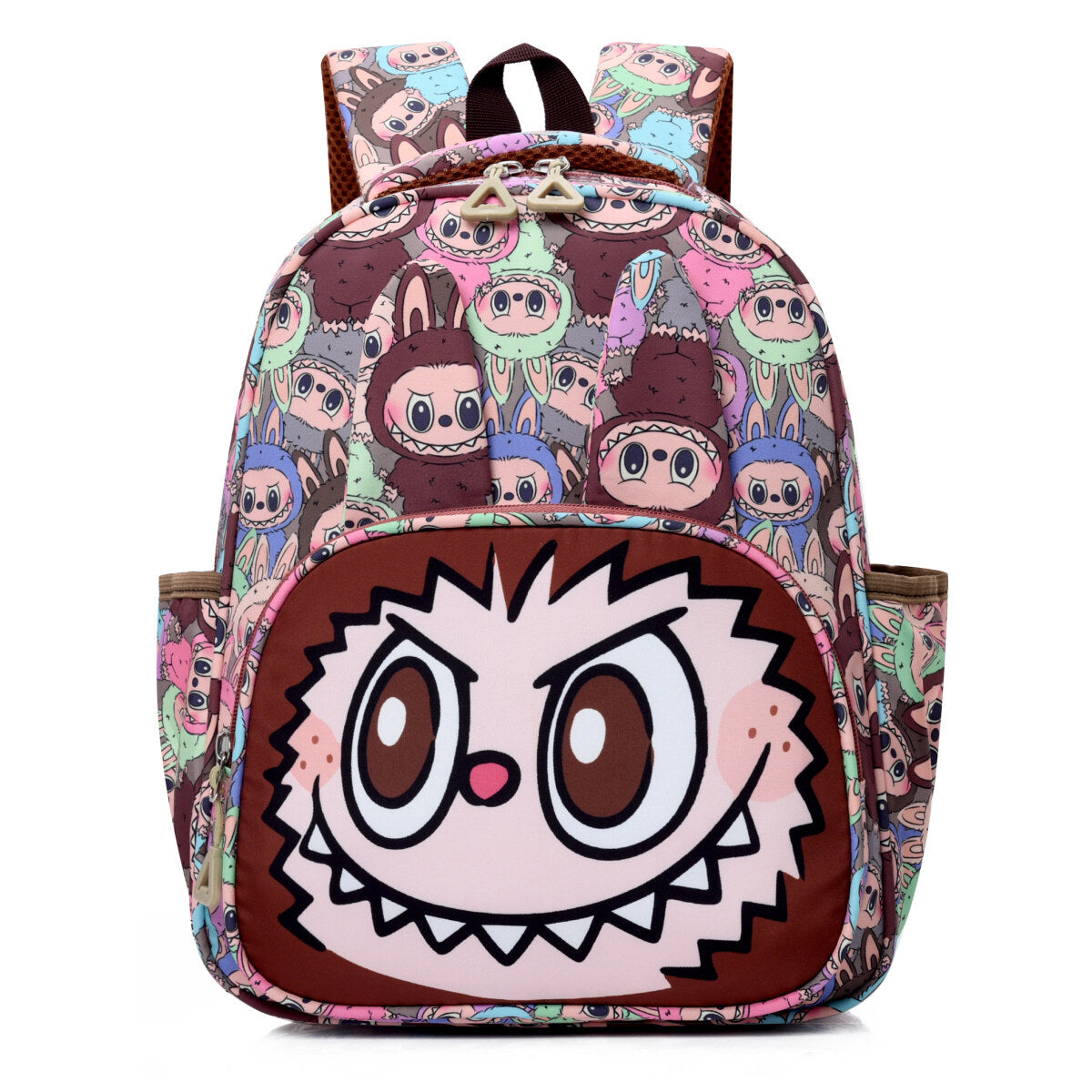 Blue Mischief Squad Labubu kids backpack with playful design, adjustable straps, and spacious main compartment.