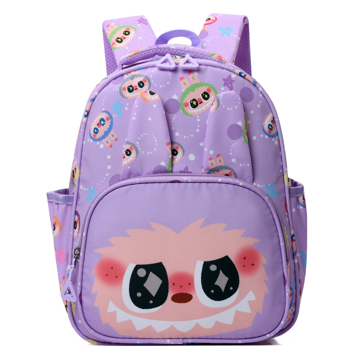Blue Mischief Squad Labubu kids backpack with colorful character design, adjustable straps and spacious main compartment.