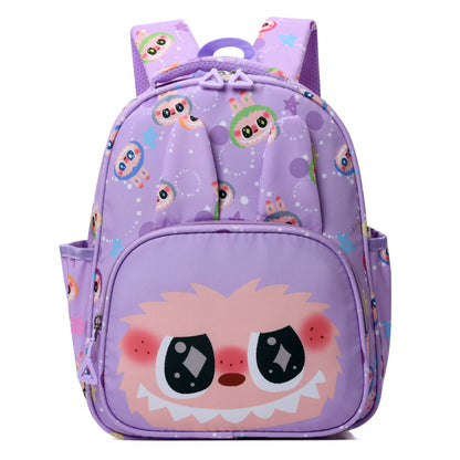 Blue Mischief Squad Labubu kids backpack with colorful character design, adjustable straps and spacious main compartment.