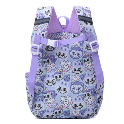 Blue Mischief Squad Labubu Kids Backpack featuring playful character design, adjustable straps, and durable fabric for children.