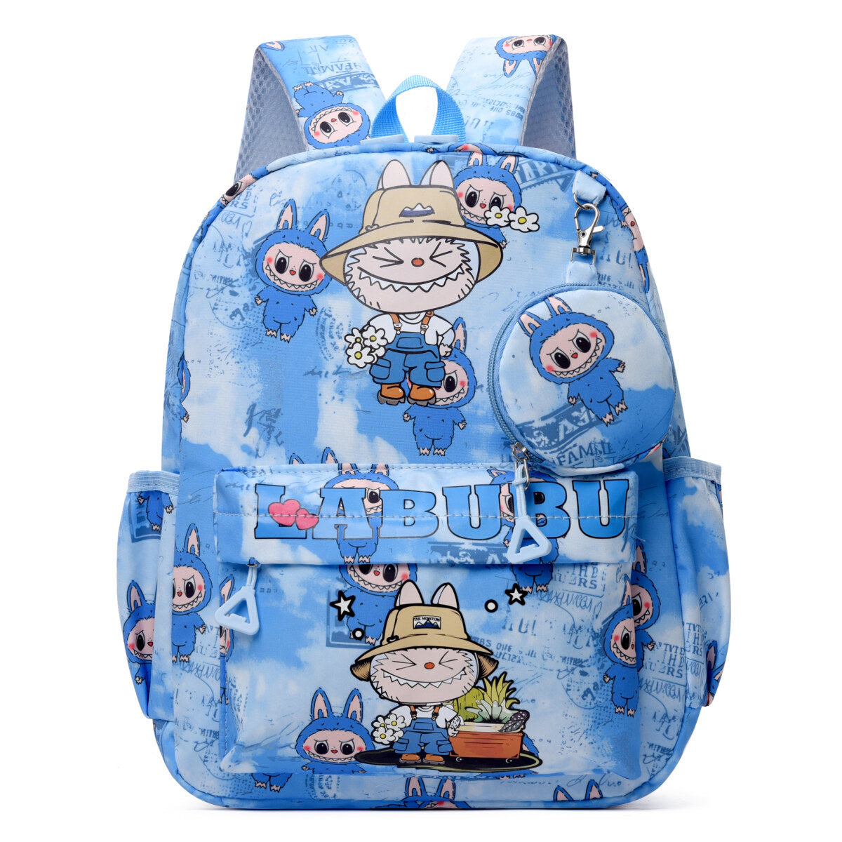 Blue Labubu Kids Backpack from Outdoor Fun Labubu collection, featuring colorful designs and adjustable straps for children.