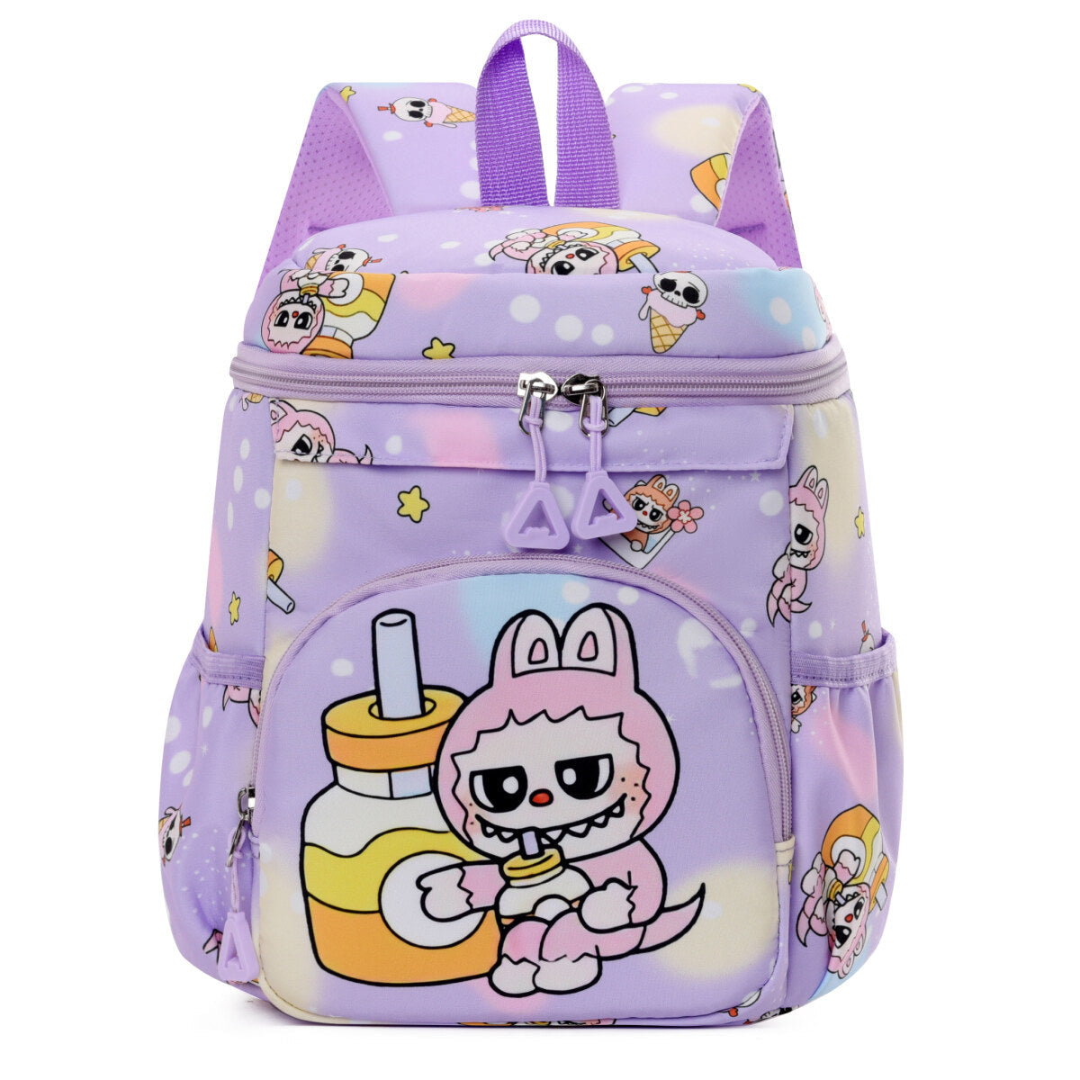 Blue Labubu Kids Backpack with colorful design, featuring adjustable straps and cheerful graphics, perfect for children.