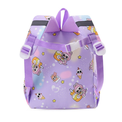 Blue Labubu Kids Backpack featuring colorful "Pure Happiness" design, with adjustable straps and spacious main compartment.