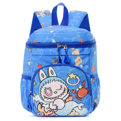 Blue Labubu Kids Backpack featuring playful design and adjustable straps, perfect for children’s school and outings.