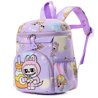 Blue Labubu Kids Backpack featuring playful design and adjustable straps, ideal for young children.