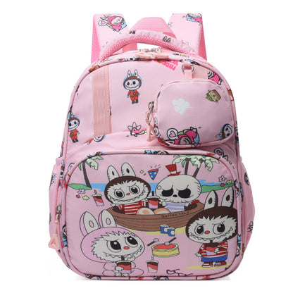 Blue Labubu Kids Backpack featuring a playful "Stay With Me" design, ideal for young children.