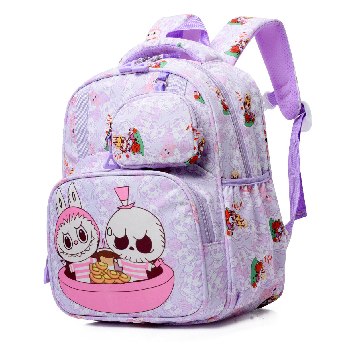 Blue Labubu Kids Backpack featuring playful "Stay With Me" design, ideal for school or outings, durable and colorful.