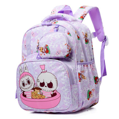 Blue Labubu Kids Backpack featuring playful "Stay With Me" design, ideal for school or outings, durable and colorful.
