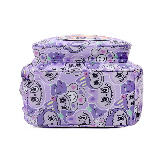Lavender Labubu Kids Backpack by Sweet Home Labubu, featuring a playful design and adjustable straps for children.