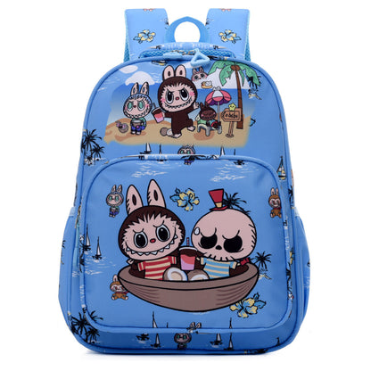 Blue Labubu Kids Backpack featuring a Sweet Home Labubu design with adjustable straps and playful character details.