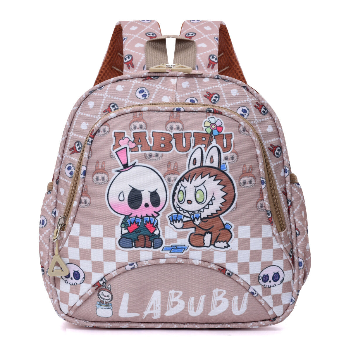 Labubu Magic Shop Labubu kids backpack in mocha color, featuring playful design and adjustable straps for children.