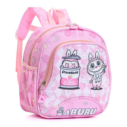 Labubu Magic Shop Labubu Kids Backpack in mocha with colorful patchwork and adjustable straps, perfect for children.