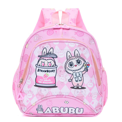 Labubu Magic Shop Kids Backpack in mocha color, featuring playful designs and adjustable straps for children.