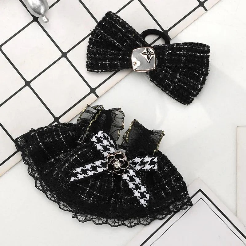 Labubu French Tweed outfit dress in black, featuring classic tweed fabric and stylish design, perfect for elegant occasions.