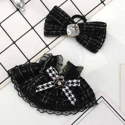 Labubu French Tweed outfit dress in black, featuring classic tweed fabric and stylish design, perfect for elegant occasions.