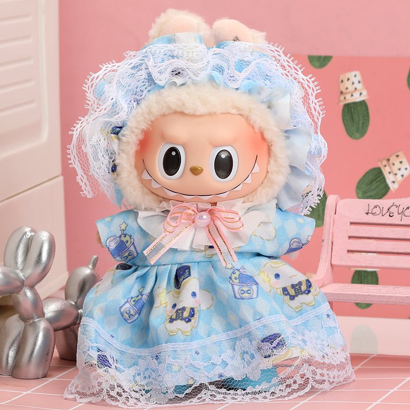 Labubu Sky Blue Princess Dress for girls, featuring a charming blue fabric and detailed design, perfect for special occasions.