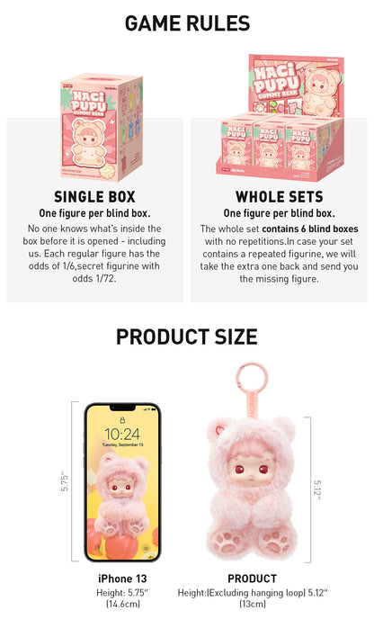 Labubu Loot Hacipupu Gummy Bear Series vinyl plush pendant, soft and colorful plush jewelry accessory with bear design.