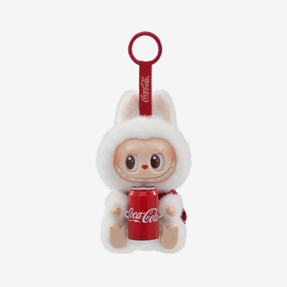 Labubu Loot plush pendant featuring a vinyl face from The Monsters Coca-Cola Series, collectible soft toy with detailed design.