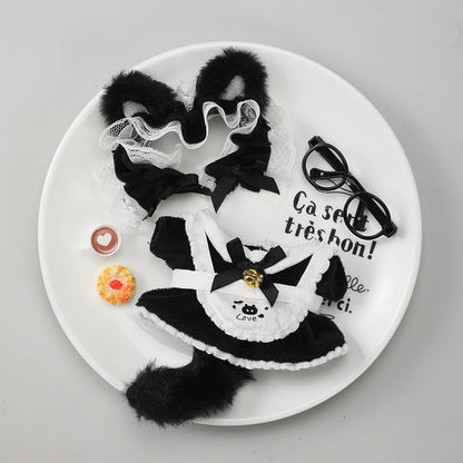 Labubu Kitty Maid Outfit set featuring a black maid costume with cat ears and frilled details, designed for playful dress-up.
