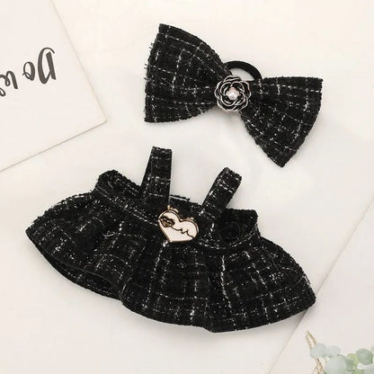 Labubu Parisian Heart Tweed Outfit set featuring a stylish black tweed fabric with elegant heart details, perfect for fashionable wear.