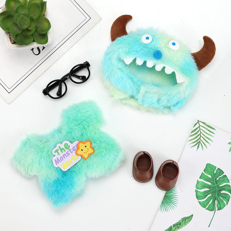 Labubu Icy Blue Snow Monster outfit set for plush toys, featuring a soft blue costume with monster details and cozy design.