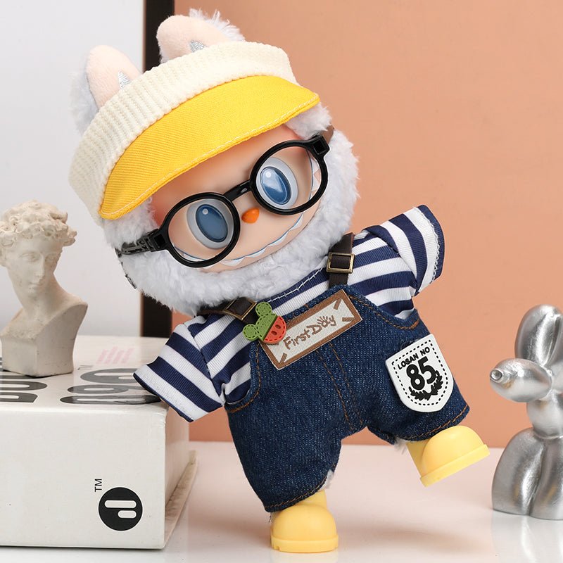 Labubu striped lemony fun outfit set featuring navy and yellow colors, includes playful design and comfortable fabric.