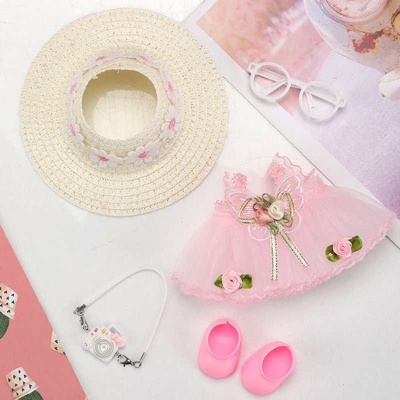 Labubu Pink Pasture Princess outfit set for dolls, featuring a pink princess dress with detailed embellishments.