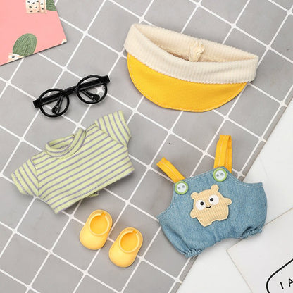 Labubu school boy outfit set featuring a yellow shirt and matching shorts, perfect for young students.