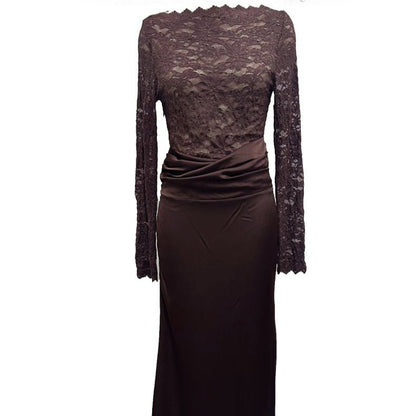 Lace Bodice Satin Ruched Mermaid Maxi Dress(MS415)