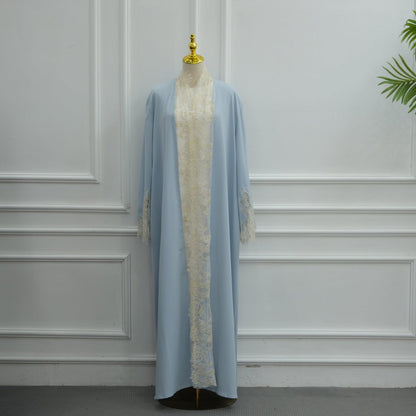 Lace-Panel Flared-Sleeve Open Abaya with Pockets(MOA332)