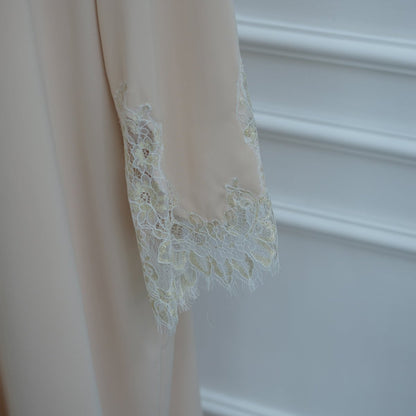 Lace-Panel Flared-Sleeve Open Abaya with Pockets(MOA332)