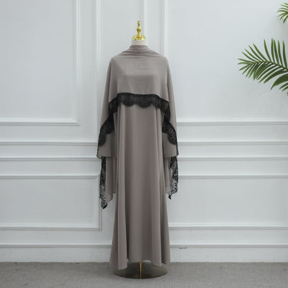 Lace Splice Nida Maxi Dress & Hijab Set(MA444)