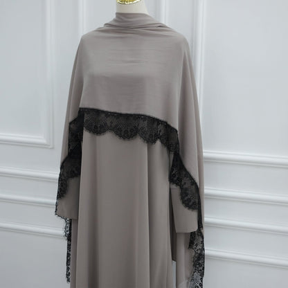 Lace Splice Nida Maxi Dress & Hijab Set(MA444)