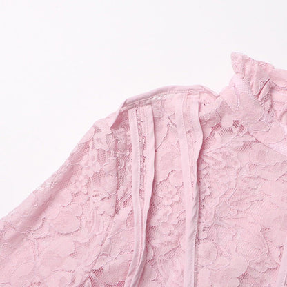 Lace Stand Collar Bell Sleeve Maxi Dress (MS395)