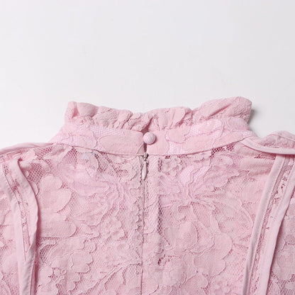 Lace Stand Collar Bell Sleeve Maxi Dress (MS395)