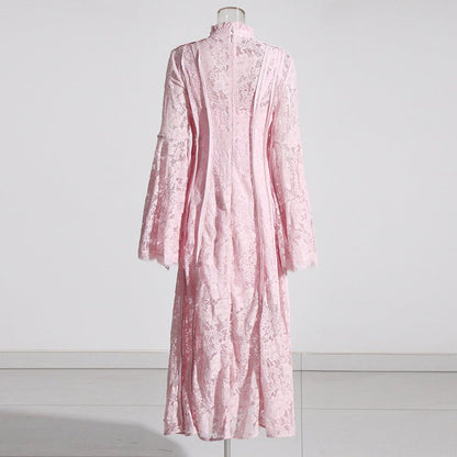 Lace Stand Collar Bell Sleeve Maxi Dress (MS395)