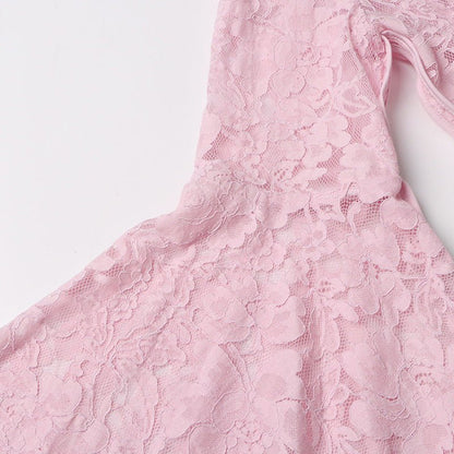 Lace Stand Collar Bell Sleeve Maxi Dress (MS395)
