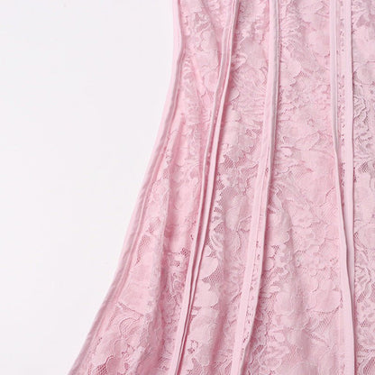 Lace Stand Collar Bell Sleeve Maxi Dress (MS395)