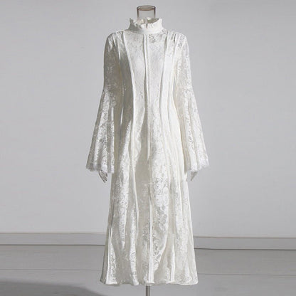 Lace Stand Collar Bell Sleeve Maxi Dress (MS395)