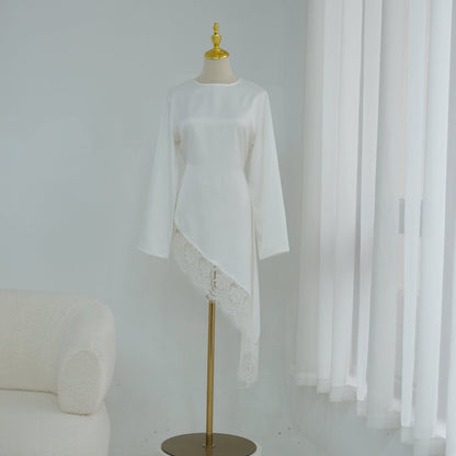 Lace Trim Contrast Panel Satin Top(MS408)