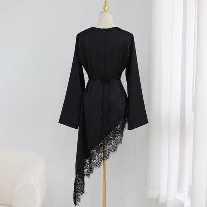 Lace Trim Contrast Panel Satin Top(MS408)