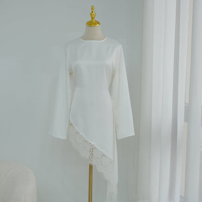 Lace Trim Contrast Panel Satin Top(MS408)